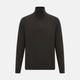 The Turnbull & Asser Brown Half-Zip Cashmere Jumper features a plain, long-sleeve design with a high collar and quarter-zip neckline, showcased against a white background.