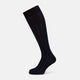 The Turnbull & Asser Azzurro/violet Dash Striped Long Sock, crafted from mercerised Egyptian cotton, features thin blue pinstripes on black and is shown upright against a plain white background.