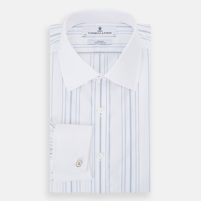 Pale Blue Multi Stripe Shirt with Contrast Collar and Double Cuffs Image 4