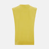 View 3 of product Turnbull & Asser’s Canary Yellow Cashmere V-Neck Vest features a ribbed hem and sleeveless design, adding a vibrant touch to refined outfits. Displayed on a plain white background.