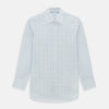 View 1 of product The Blue Grid Check Mayfair Shirt by Turnbull & Asser is a long-sleeve, button-up shirt with a T&A collar, crafted from organic cotton in a light and dark blue grid pattern, shown flat against a white background.
