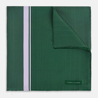 Forest Green and Lilac Stripe Silk Pocket Square