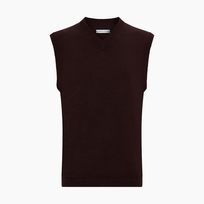 Burgundy Fine Merino V-Neck Vest Image 3