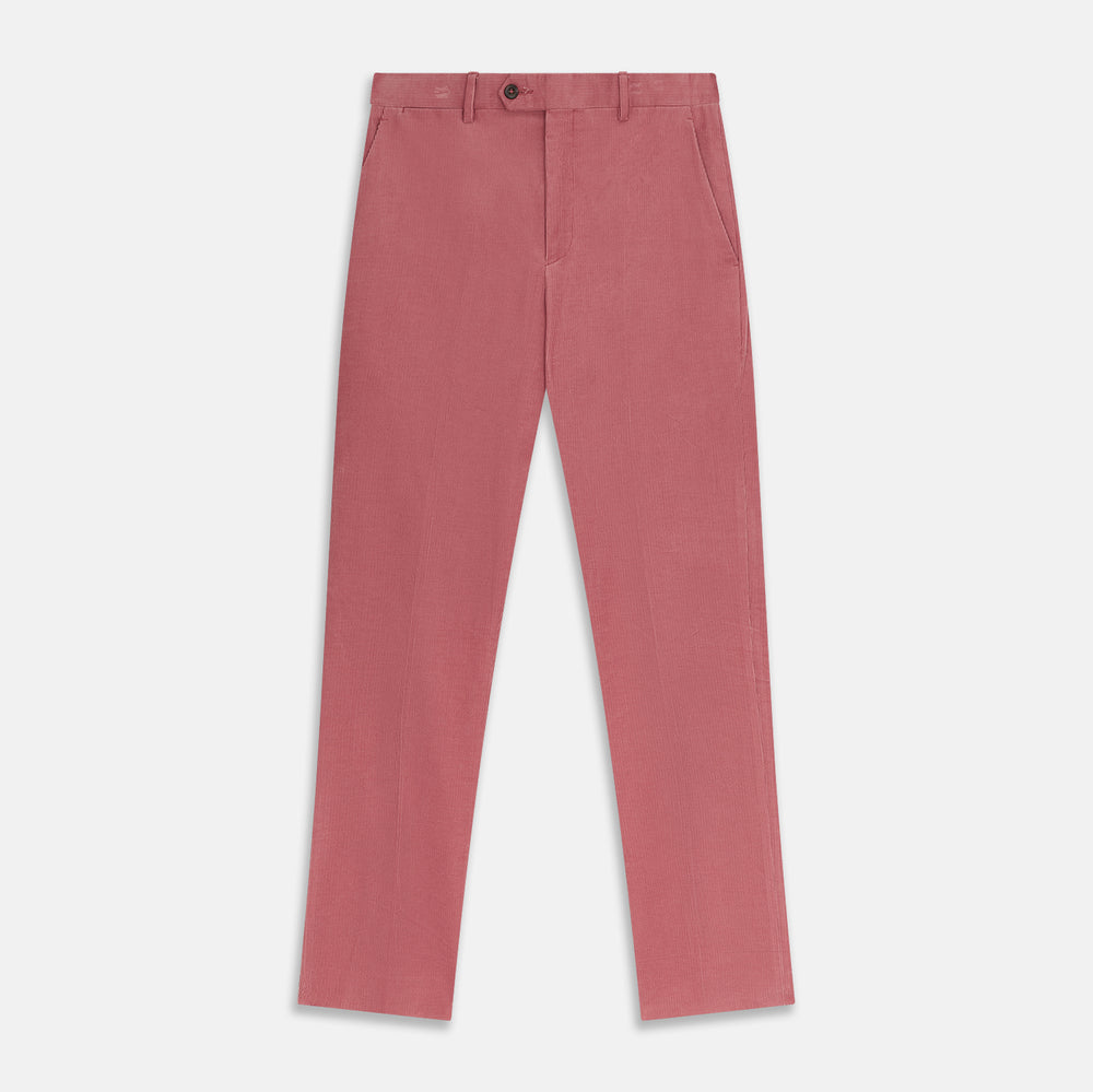 The Pink Cord Manson Trouser by Turnbull & Asser features a modern classic cut in dusty pink with straight legs, side pockets, and belt loops, shown against a plain white background.