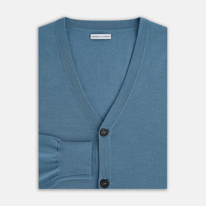 Pale Blue Fine Merino V-Neck Cardigan Image 3