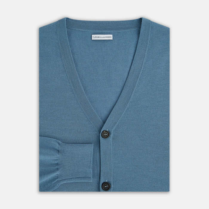 Pale Blue Fine Merino V-Neck Cardigan Image 3