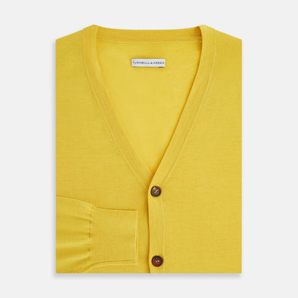 Canary Yellow Fine Merino V-Neck Cardigan Image 3