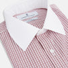 View 2 of product The Turnbull & Asser Red Micro Check Shirt features a crisp white contrast T&A collar and cuffs, crafted in Italian cotton. Timeless style is showcased against a plain white background, inspired by classic Turnbull & Asser designs.