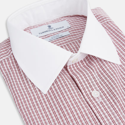 Red Micro Check Shirt with Contrast T&A Collar and Cuffs Image 1