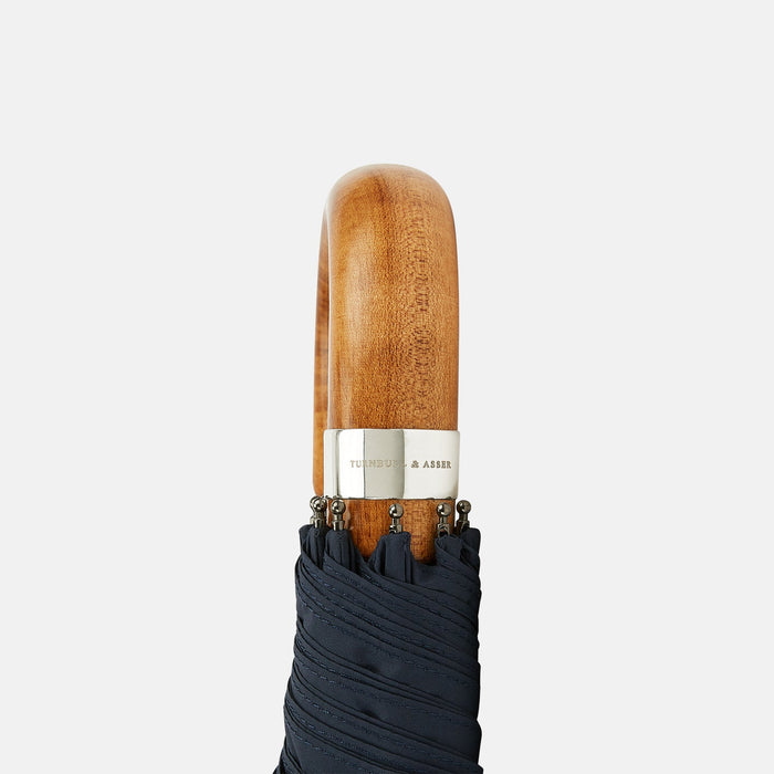 Navy Telescopic Umbrella with Brown Maple Crook Handle Image 2