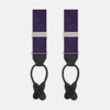 View 1 of product Turnbull & Asser's Purple Paisley Adjustable Silk Braces feature black leather loops and silver adjusters, offering refined sartorial style. Shown against a white background.