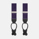 Turnbull & Asser's Purple Paisley Adjustable Silk Braces feature black leather loops and silver adjusters, offering refined sartorial style. Shown against a white background.