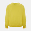 View 3 of product The Turnbull & Asser Canary Yellow Cashmere V-neck Jumper features long sleeves and ribbed cuffs and hem, shown against a white background.