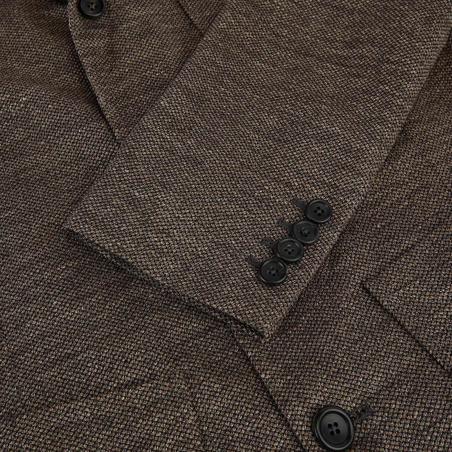 View 4 of product The Turnbull & Asser Pine Cone Linen Blend Cambridge blazer features a textured brown finish, notched lapel, two buttons, patch and chest pockets—showcasing classic British tailoring against a plain white background.
