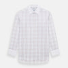 View 8 of product The Turnbull & Asser Purple Multi Plaid Check Shirt features a spread collar, double cuffs, and a fitted silhouette. Its bold plaid pattern and contrast collar add a modern touch to classic British style. Displayed on a plain white background.