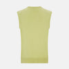 View 3 of product Turnbull & Asser’s Melon Green V-neck Cashmere Vest is shown on a plain white background. This sleeveless men’s jumper features ribbed neckline, armholes, and hem for subtle detail.