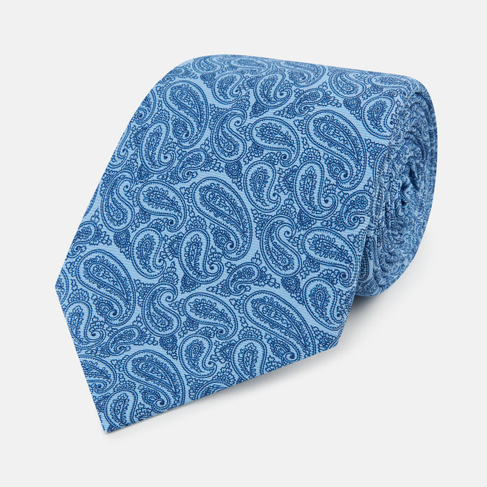 Blue Paisley Printed Silk Tie