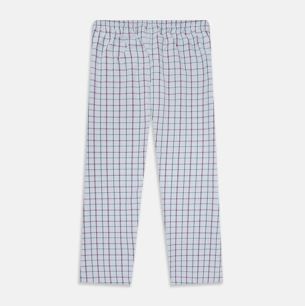 Turnbull & Asser Blue and Pink Tattersall Check Pyjama Trousers with an elastic waistband and straight legs, shown laid flat on a plain white background.