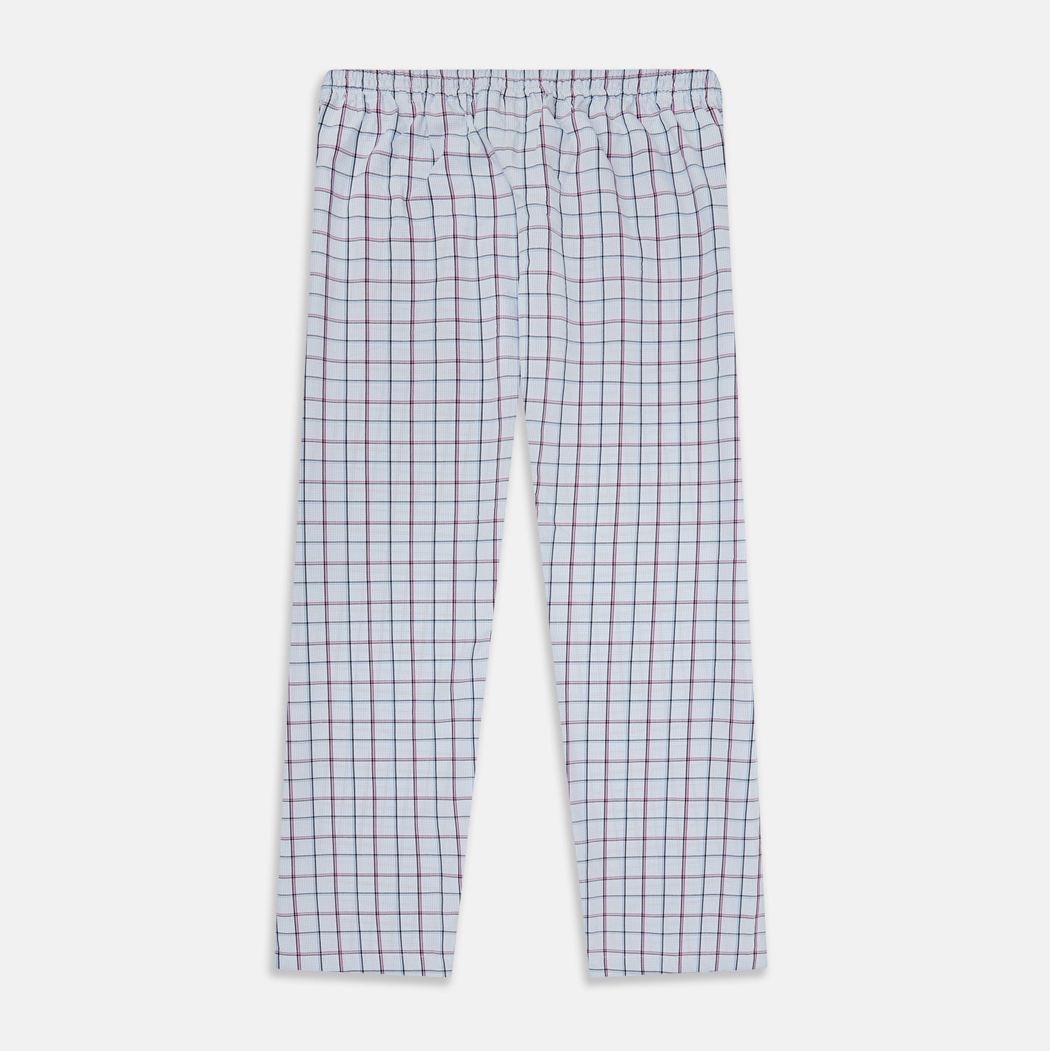 View 1 of product Turnbull & Asser Blue and Pink Tattersall Check Pyjama Trousers with an elastic waistband and straight legs, shown laid flat on a plain white background.