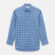 The Turnbull & Asser Colony Blue Grid Check Mayfair Shirt is a light blue, long-sleeve button-up with a collar and evenly spaced dark blue grid lines.