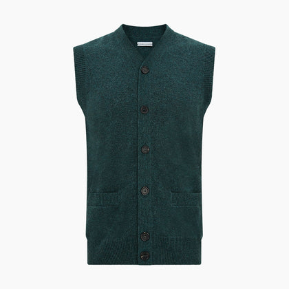 Forest Green Melange Cashmere Sleeveless Cardigan Image 3