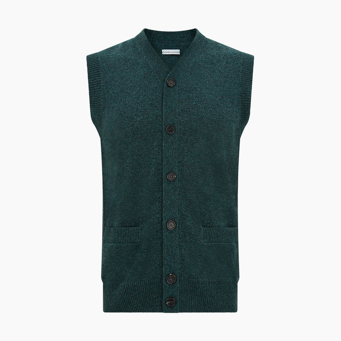 Forest Green Melange Cashmere Sleeveless Cardigan Image 3