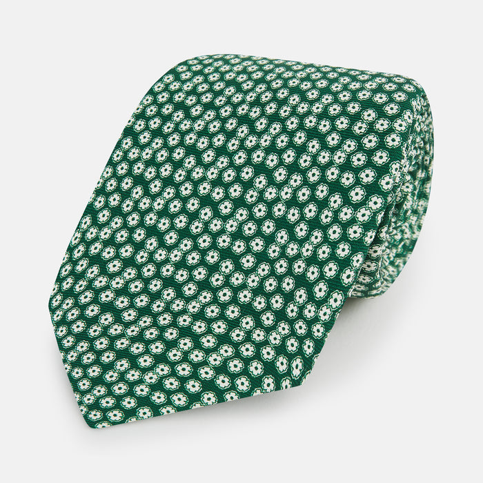 Forest Green Flower-Patterned Printed Silk Tie