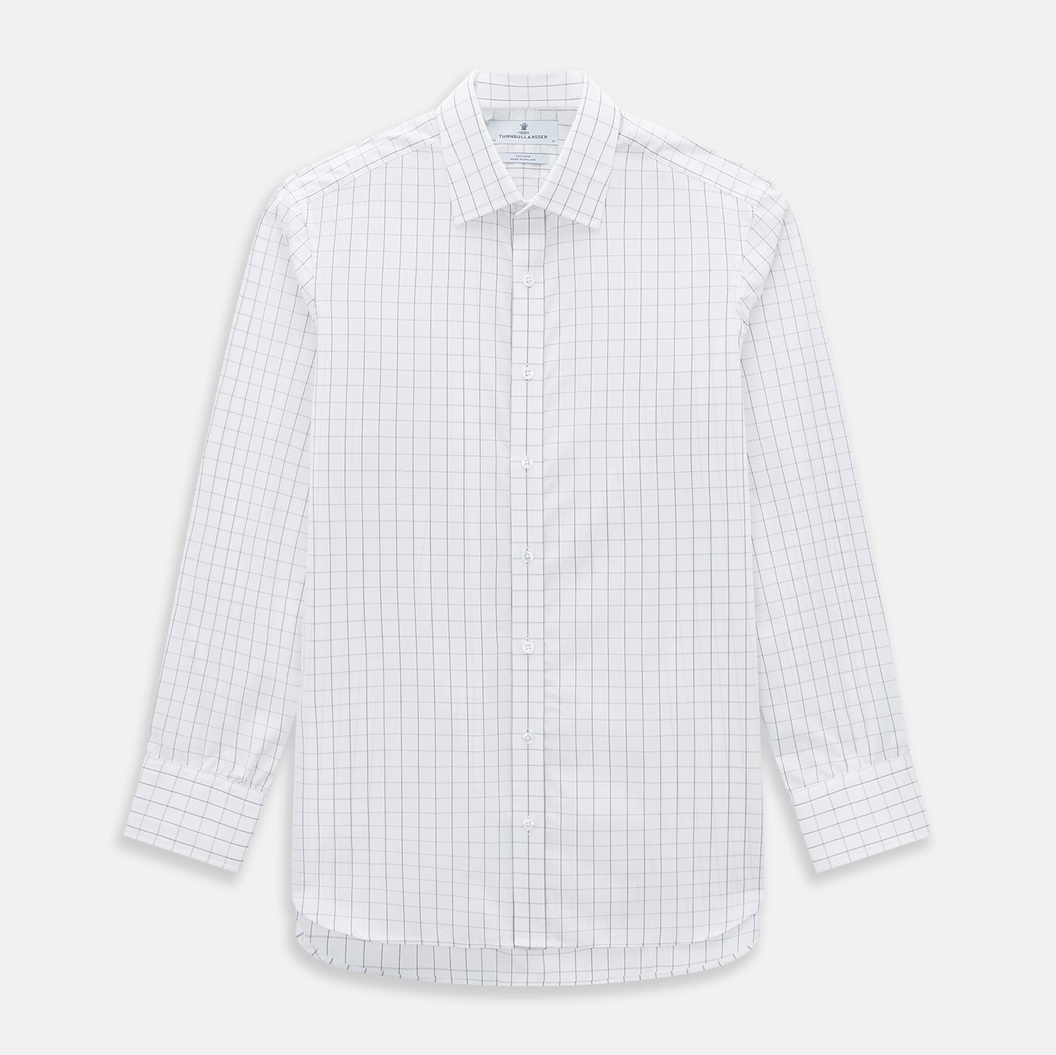 View 1 of product A long-sleeve, button-down Navy Blue Hairline Multi Stripe Mayfair Shirt by Turnbull & Asser is displayed flat against a white background.