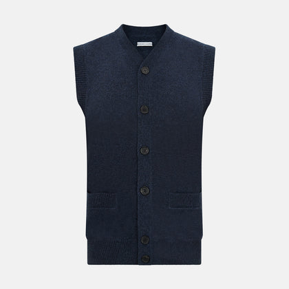 Navy Melange Cashmere Sleeveless Cardigan