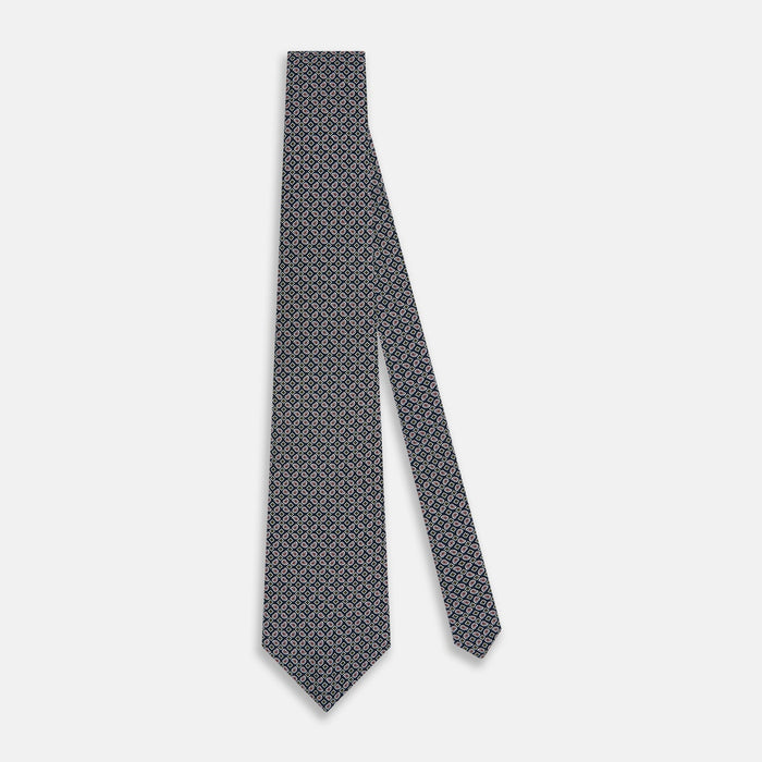 Navy Mélange Paisley and Square Print Silk Tie Image 1