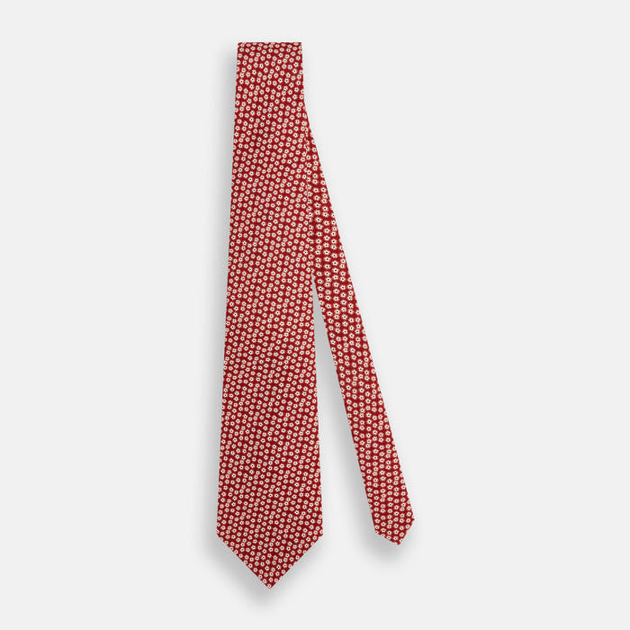 Red Flower-Patterned Printed Silk Tie Image 1