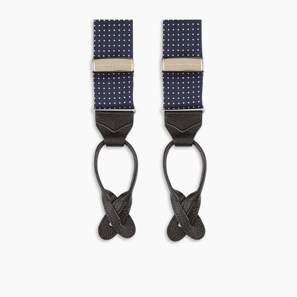 Navy & White Small Spot Adjustable Silk Braces Image 2