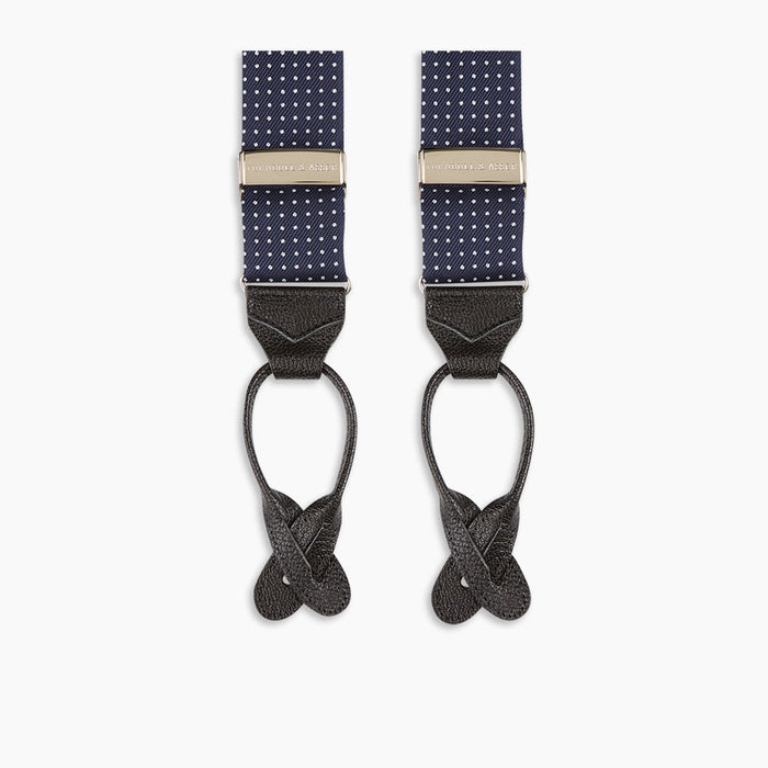 Navy & White Small Spot Adjustable Silk Braces Image 5
