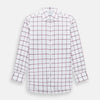 View 1 of product A long-sleeve, button-up Burgundy Grid Check Mayfair Shirt by Turnbull & Asser, made from Italian cotton with a spread collar and red grid check pattern, displayed flat on a plain white background.