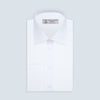 View 1 of product A neatly folded White Sea Island Quality Cotton Twill Shirt by Turnbull & Asser, featuring a T&A collar and 3-button cuffs, is displayed on a light grey background with a label visible inside the collar.
