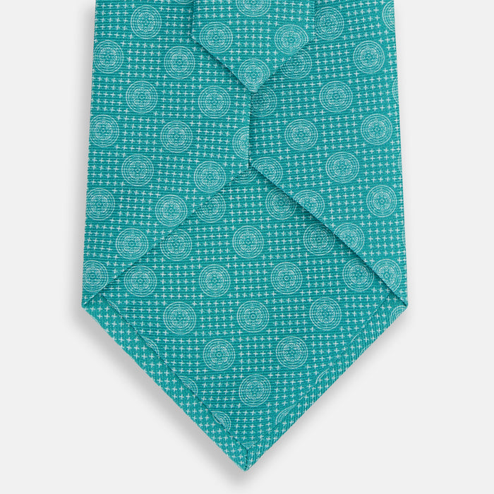 Turquoise Medallion Printed Silk Tie Image 2