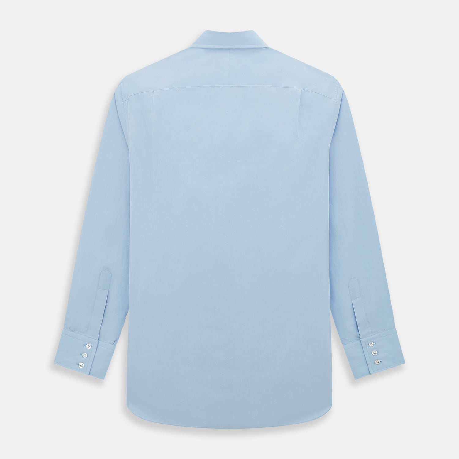 View 3 of product The Turnbull & Asser Sky Blue Mayfair Shirt is a long-sleeved, collared button-down made from sanforised cotton, shown laid flat on a white background.