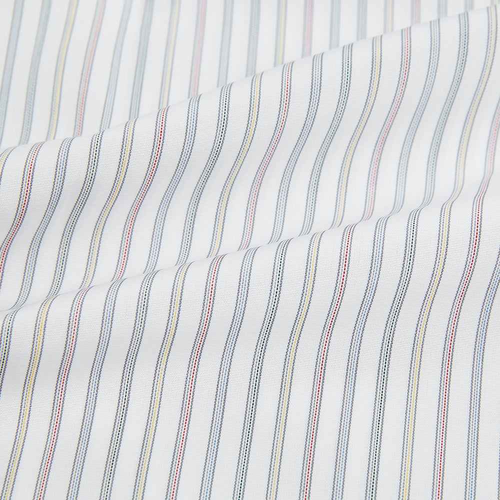 The Turnbull & Asser Multicoloured Music Stripe Shirt features a classic fit, contrast collar, and double cuffs—an elegant British design displayed on a plain light background.