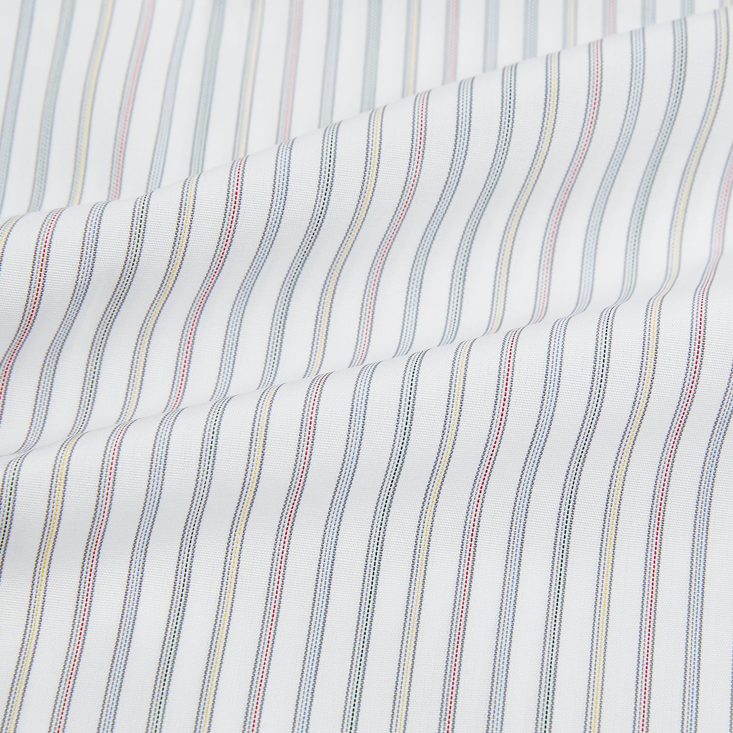 View 6 of product The Turnbull & Asser Multicoloured Music Stripe Shirt features a classic fit, contrast collar, and double cuffs—an elegant British design displayed on a plain light background.