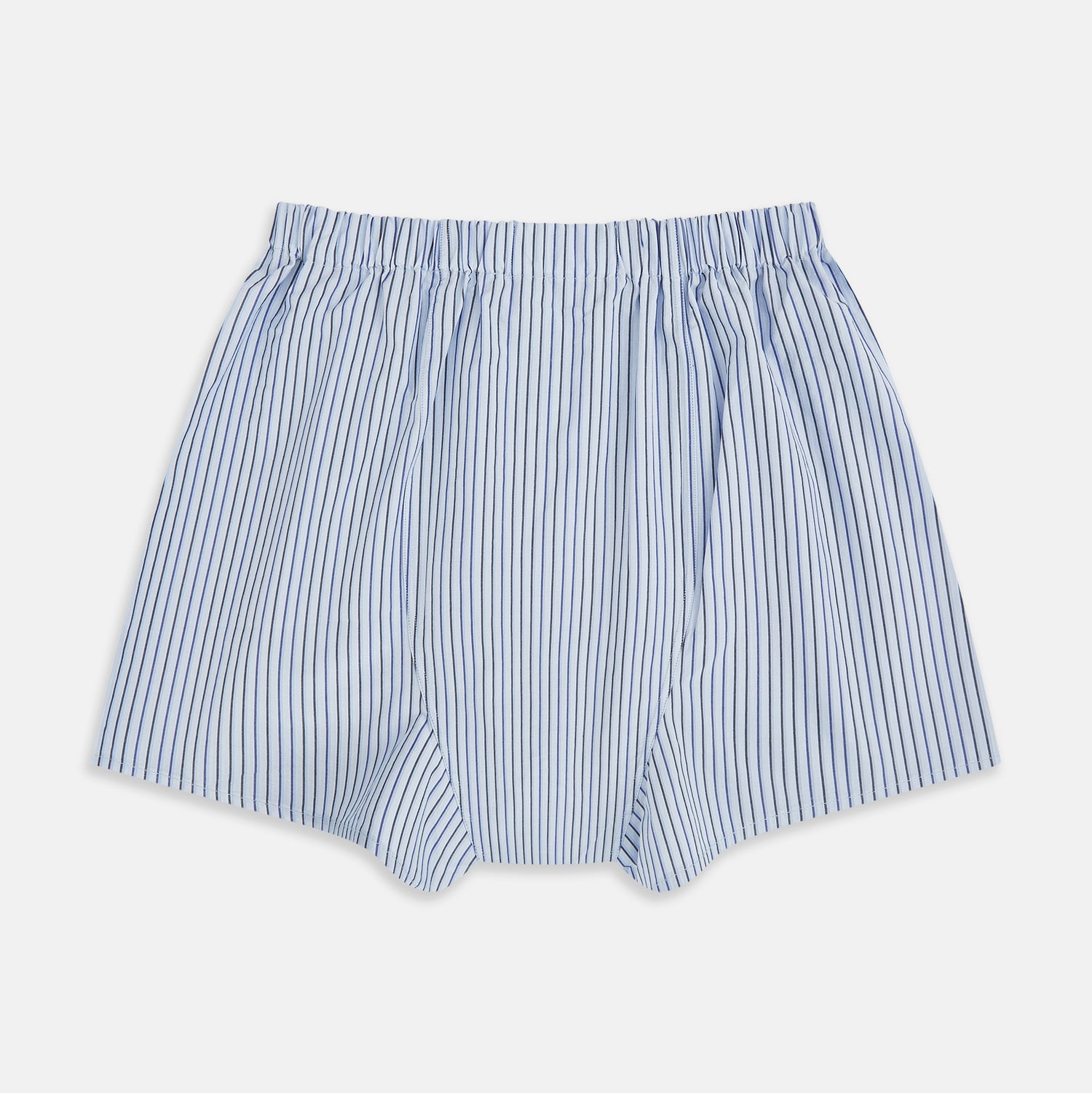 View 2 of product Turnbull & Asser Blue Multi Stripe Godfrey Boxer Shorts: premium Italian cotton men’s underwear with an elastic waistband and relaxed fit, shown on a white background.