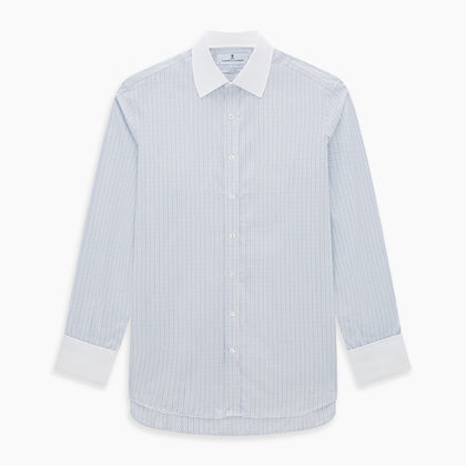 Pale Blue and Navy Grid Check Shirt with Contrast T&A Collar and Cuffs Image 6