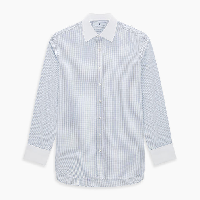 Pale Blue and Navy Grid Check Shirt with Contrast T&A Collar and Cuffs Image 6