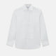 The Turnbull & Asser Tailored Fit White Marcella Front Shirt features a Kent Collar and double cuffs, shown laid flat on a white background. Perfect as a black tie shirt for formal events.