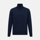 The Turnbull & Asser Navy Fine Merino High Neck Jumper, a plain long-sleeved piece crafted from premium merino wool, is shown on a white background.