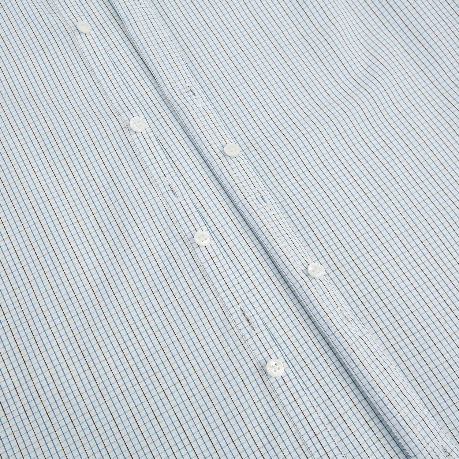 View 7 of product The Pale Blue and Navy Grid Check Westminster Shirt by Turnbull & Asser features a button-down front and pointed collar, highlighting fine British craftsmanship, displayed on a white background.