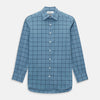 View 1 of product The Turnbull & Asser Steel Grey Grid Check Mayfair Shirt is a long-sleeve, button-up shirt in light blue Italian cotton, shown against a plain white background.