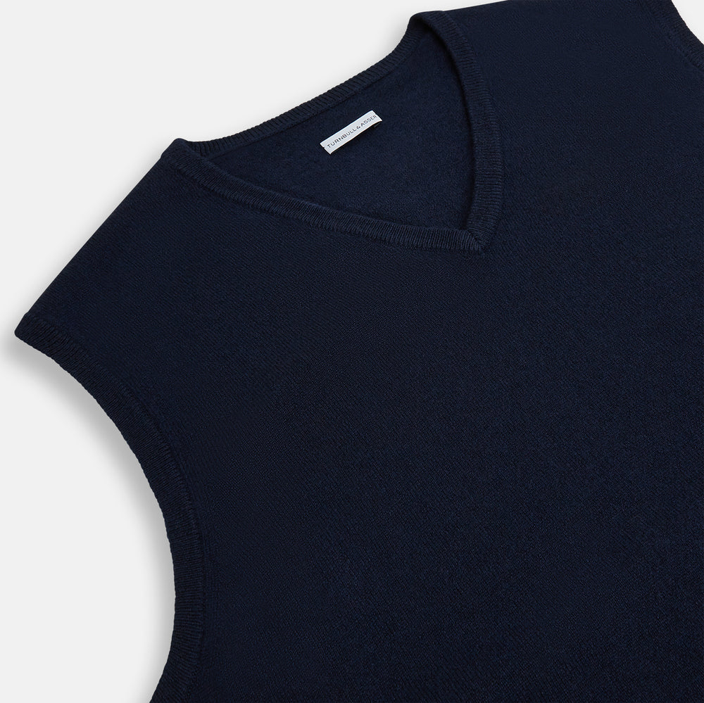 The Turnbull & Asser Navy Cashmere V-neck Vest is displayed against a plain white background.