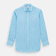 The Turnbull & Asser Turquoise Linen Mayfair Shirt features long sleeves and a collar, displayed neatly on a white background.