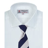View 4 of product A neatly folded Turnbull & Asser Two-Fold 200 White Cotton Shirt with a Regent collar and 3-button cuffs, crafted from breathable fabric, is displayed on a light grey background with the label visible inside the collar.