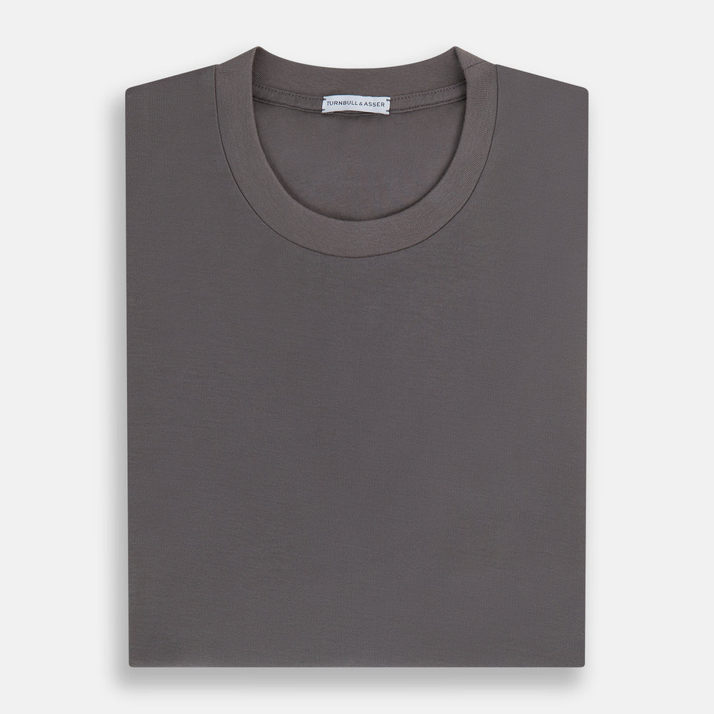 The Turnbull & Asser Shadow Grey Short-Sleeve T-shirt, featuring a classic crew neck and minimalist design with no visible logos, is laid flat on a white background—an ideal versatile staple for everyday wear.